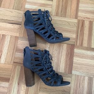 Blue strappy high heels